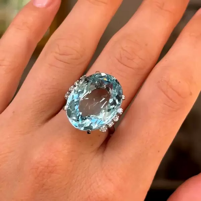 11ct Aquamarine Vintage Cocktail Sapphire Oval Cut Ring - JEWELBUYS