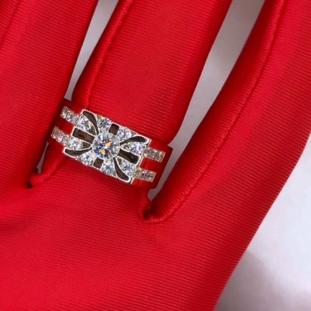 Stunning 1.55ct Round Cut Paved White Sapphire Ring Men's Engagement Gold Ring-JEWELBUYS