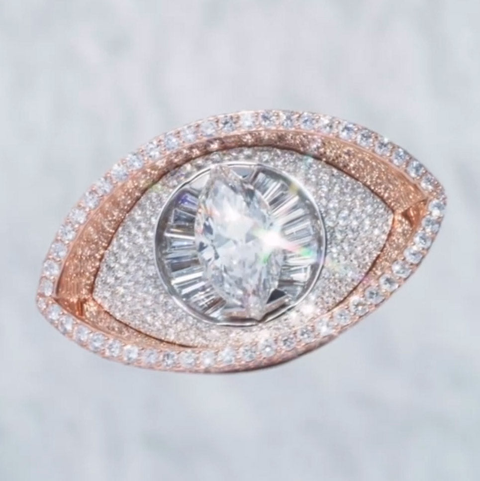 15.0 Ctw Marquise Cut White Sapphire Devil's Eye Full Set Ring-JEWELBUYS