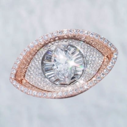 15.0 Ctw Marquise Cut White Sapphire Devil's Eye Full Set Ring-JEWELBUYS