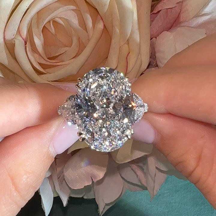 8.85Ctw Oval Heart-Shaped Three Sapphire Engagement Ring-JEWELBUYS