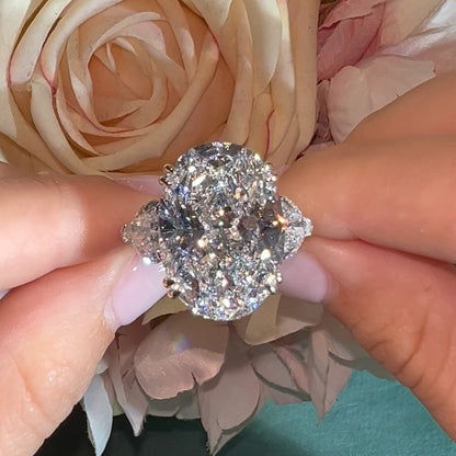 8.85Ctw Oval Heart-Shaped Three Sapphire Engagement Ring-JEWELBUYS