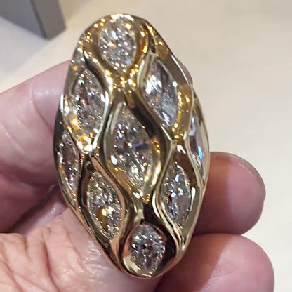 3.0Ctw marquise-cut sapphire oval dome ring- JEWELBUYS