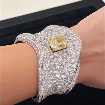 19Ctw Fancy Yellow Fully Pavé-Set Sapphire Bangle-JEWELBUYS
