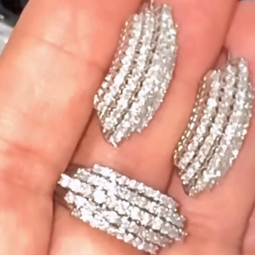 2.0ctw Five-Row Sapphire Pave-Set Earrings-JEWELBUYS