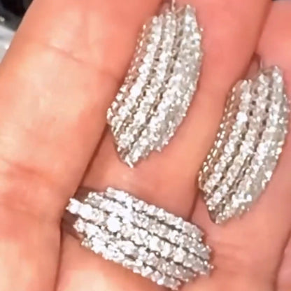 2.0ctw Five-Row Sapphire Pave-Set Earrings-JEWELBUYS