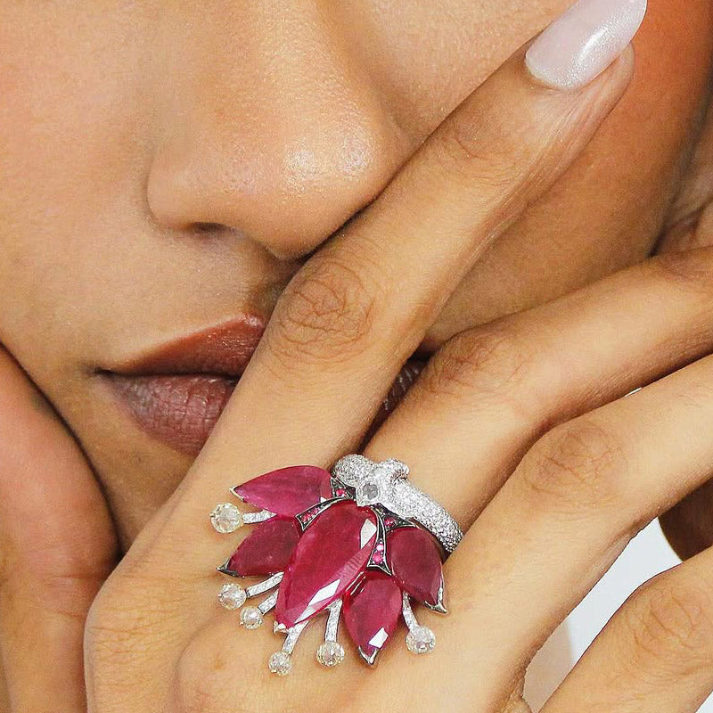 8.0ctw Pear-Shaped Ruby Crown Ring-JEWELBUYS