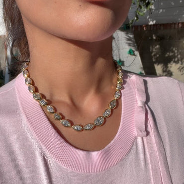 38.78Ctw Multi-cut bezel-set sapphire necklace-JEWELBUYS