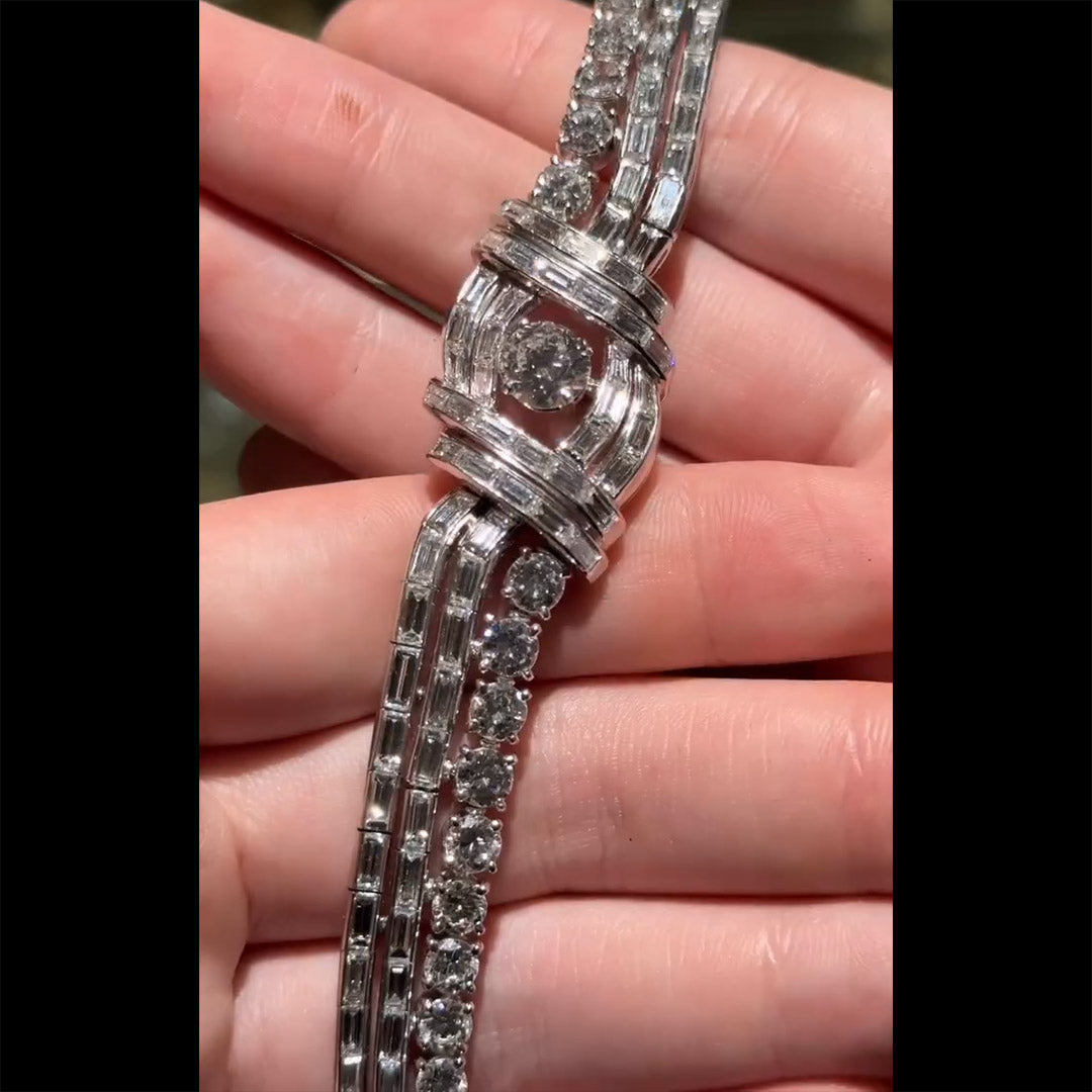 6.2Ctw Round and baguette sapphire bracelet with smooth geometric design-JEWELBUYS