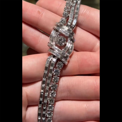 6.2Ctw Round and baguette sapphire bracelet with smooth geometric design-JEWELBUYS