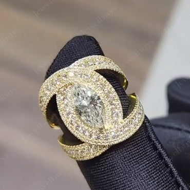 4.0ctw marquise cut white sapphire double halo unique engagement ring-JEWELBUYS