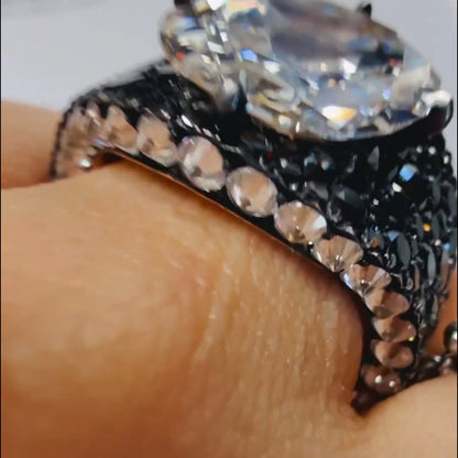 6.36Ct Cushion Cut Black Spinel and White Sapphire Ring-JEWELBUYS