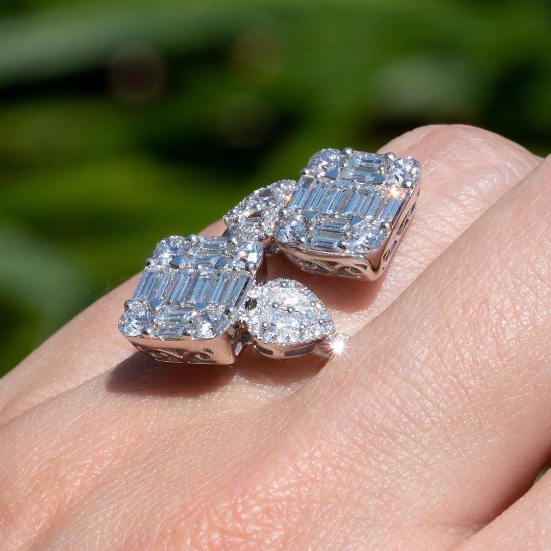 Stylish Heart & Square Shaped 2ctw Round & Baguette Cut White Sapphire Women's Engagement Ring in Silver-JEWELBUYS