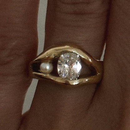 3.0ct Pearl And Oval Cut White Sapphire Creative Engagement Ring-JEWELBUYS