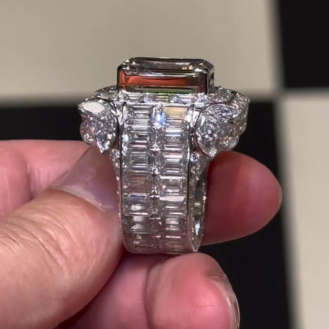 12ctw Emerald Cut Full Diamond Champion Ring -JEWELBUYS