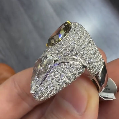 10Ctw pear-shaped cut yellow and white two-color sapphire bypass ring-JEWELBUYS