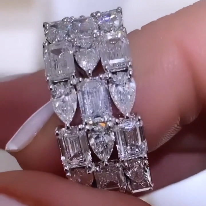 3.02Ctw Emerald and Pear-shaped Sapphire Three-Row Stone Eternal Band- JEWELBUYS