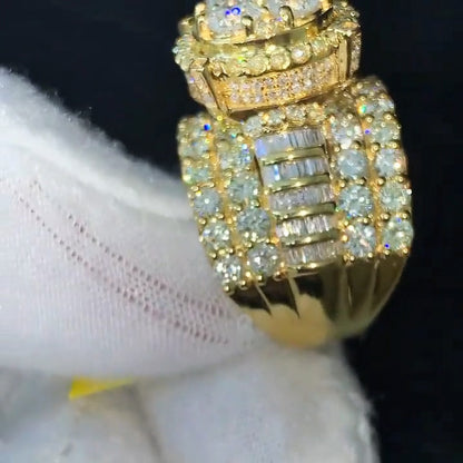 4.2Ctw Round and baguette cut sapphire luxury engagement ring-JEWELBUYS