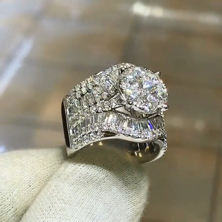 3.52Ctw Round and baguette sapphire engagement ring for women-JEWELBUYS