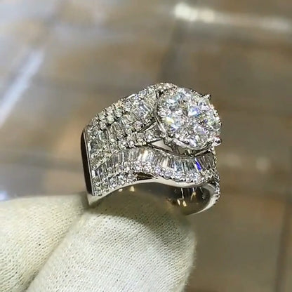 3.52Ctw Round and baguette sapphire engagement ring for women-JEWELBUYS