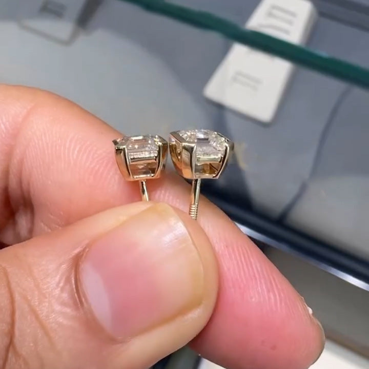 2.0Ctw Square Ascher Cut Simple Style Sapphire Stud Earrings-JEWELBUYS