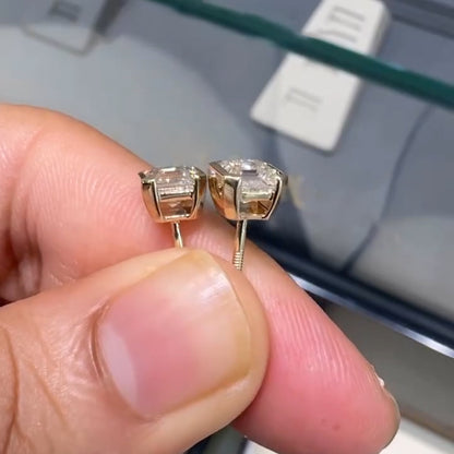 2.0Ctw Square Ascher Cut Simple Style Sapphire Stud Earrings-JEWELBUYS