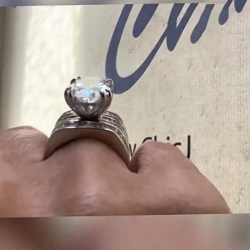 8.0ctw Oval Cut Wide Band White Sapphire Engagement Ring-JEWELBUYS