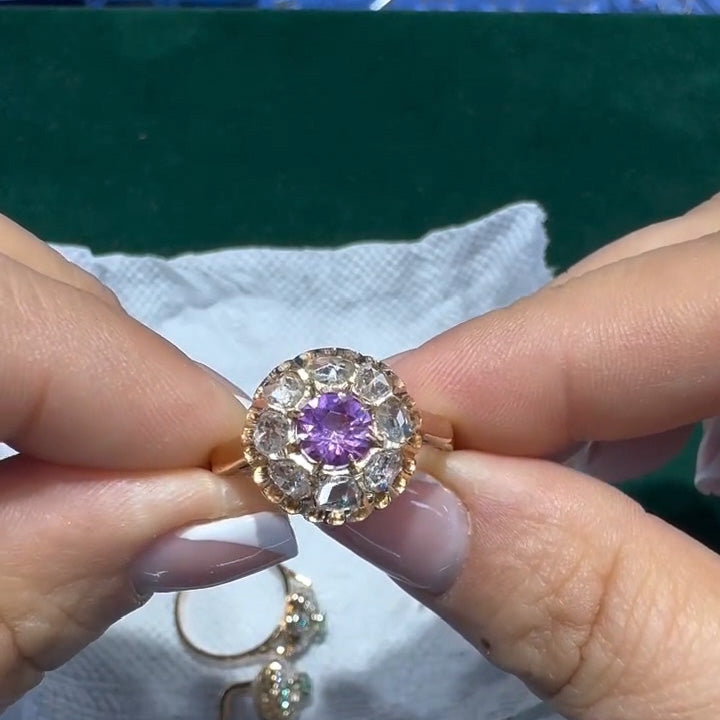 Classic Soviet-era antique sapphire engagement ring and earrings -JEWELBUYS