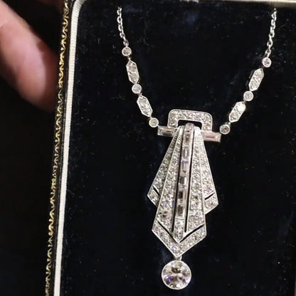 3.0Ctw Rectangular and Round Sapphire Exquisite Vintage Style Pendant Necklace-JEWELBUYS