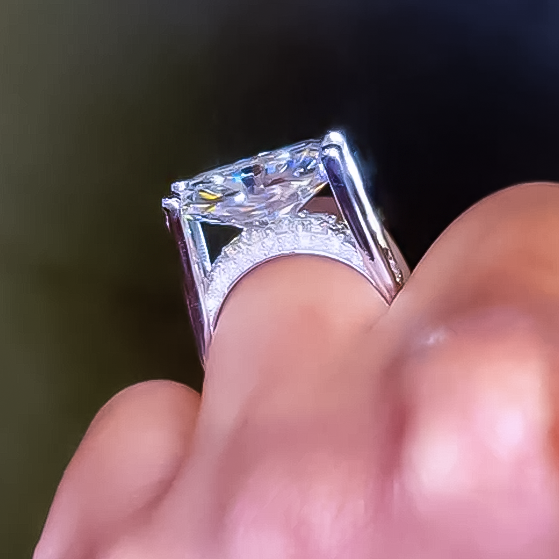 Unique 8 ctw Radiant Cut White Gemstone East-West Set Engagement Ring -JEWELBUYS