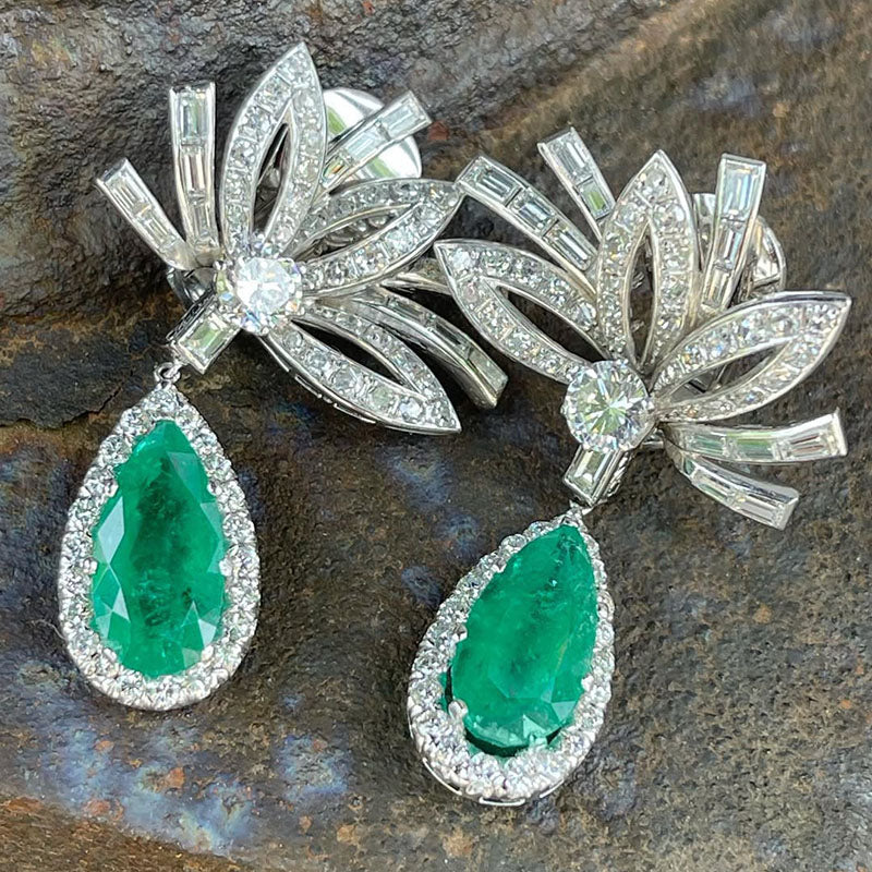 10.98Ctw Pear-shaped Colombian Emerald Pendant Earrings-JEWELBUYS