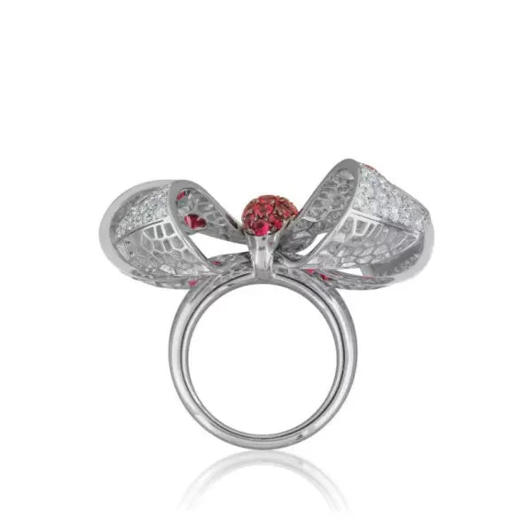 6ct Round Cut Ruby & White Sapphire Bow Ring-JEWELBUYS