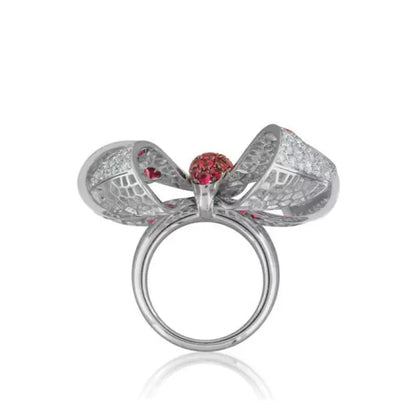 6ct Round Cut Ruby & White Sapphire Bow Ring-JEWELBUYS