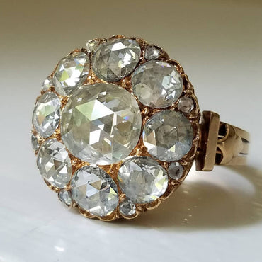 6.02ctw Antique Rose Cut Rose Gold White Sapphire Ring-JEWELBUYS