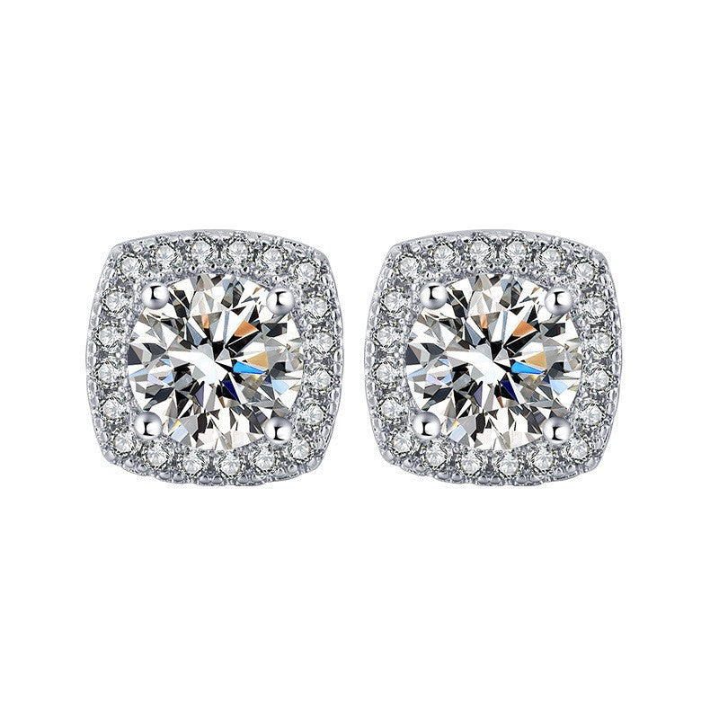 Classic Round Cut White Sapphire Four-Claw Stud Earrings in Silver-JEWELBUYS