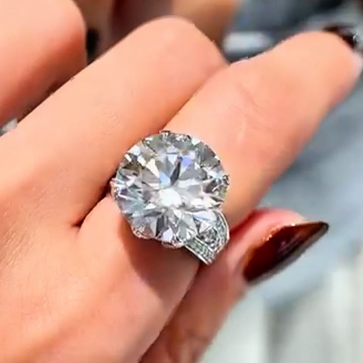 8.0Ctw Round Cut White Sapphire Luxury Art Engagement Ring- JEWELBUYS