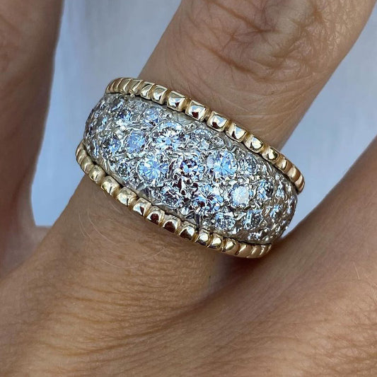 Vintage 2ct Round Cut White Sapphire Wide Band Two Tone Jewelry Wedding Ring in Gold-JEWELBUYS