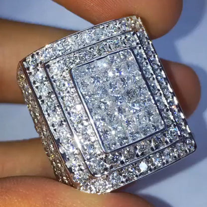 8.0ctw Princess Square and Round Cut White Sapphire Men's Ring-JEWELBUYS