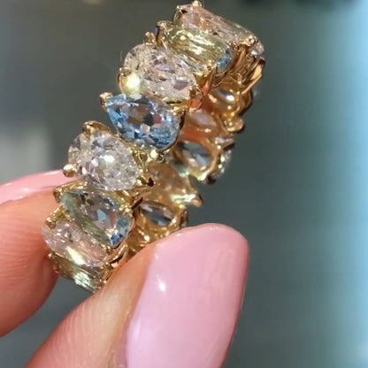 2.65Ctw Two-tone pear-shaped sapphire eternal ring-JEWELBUYS