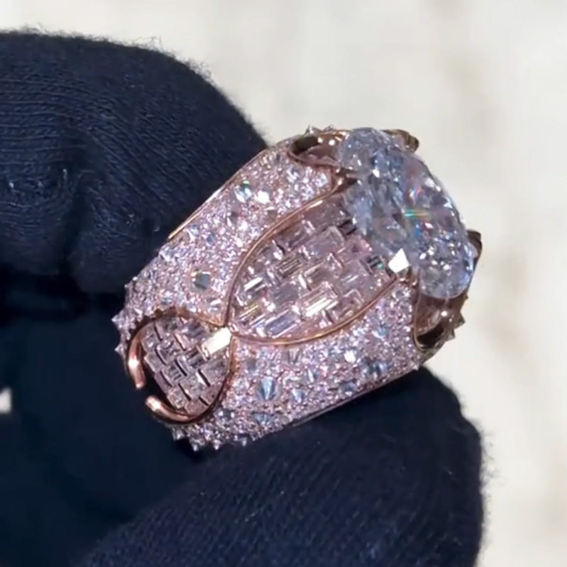 8.0ctw Oval Cut White Sapphire Mosaic Engagement Ring-JEWELBUYS