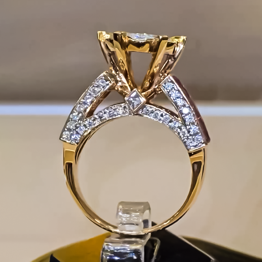 Elegant 6 ctw Round & Square Cut Ruby & White Gemstone Engagement Ring -JEWELBUYS