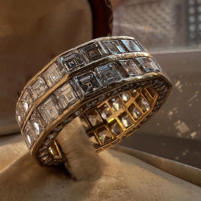 5.25Ctw Square Ascher-Cut Double Row of Sapphires - Eternity Band-JEWELBUYS