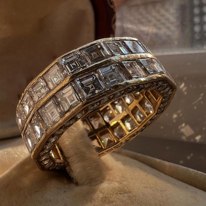 5.25Ctw Square Ascher-Cut Double Row of Sapphires - Eternity Band-JEWELBUYS