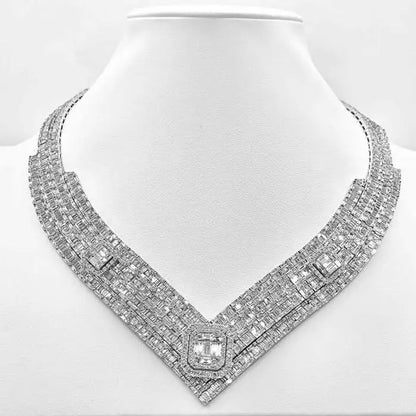51.32Ctw Luxury Necklace with Round and Rectangular Cut Sapphires-JEWELBUYS