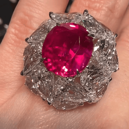 4ct Round Cut Rose Sapphire with Trillion Cut White Sapphire Engagement Ring in Silver-JEWELBUYS