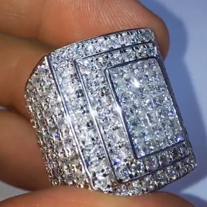 8.0ctw Princess Square and Round Cut White Sapphire Men's Ring-JEWELBUYS