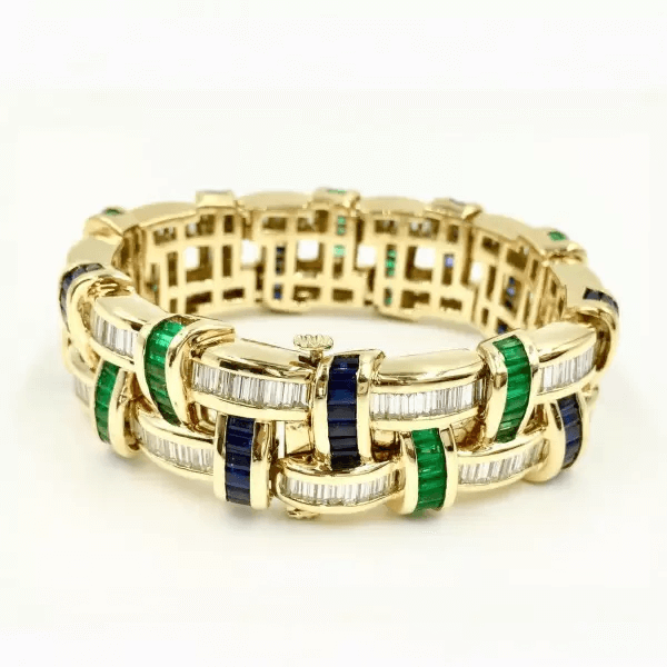 Art Deco 26.3ctw Emerald Cut Multicolor Gemstone Bracelet-JEWELBUYS