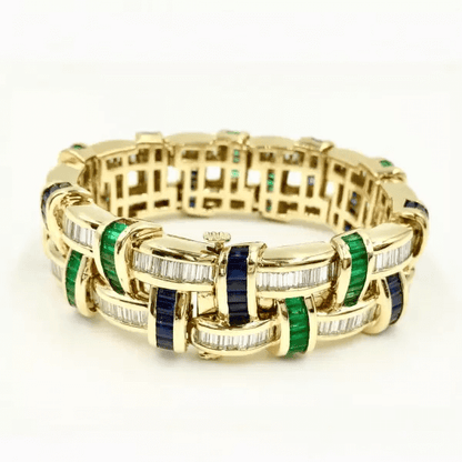 Art Deco 26.3ctw Emerald Cut Multicolor Gemstone Bracelet-JEWELBUYS