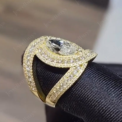4.0ctw marquise cut white sapphire double halo unique engagement ring-JEWELBUYS