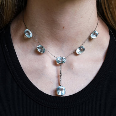 39Ctw cushion-cut aquamarine sapphire necklace-JEWELBUYS